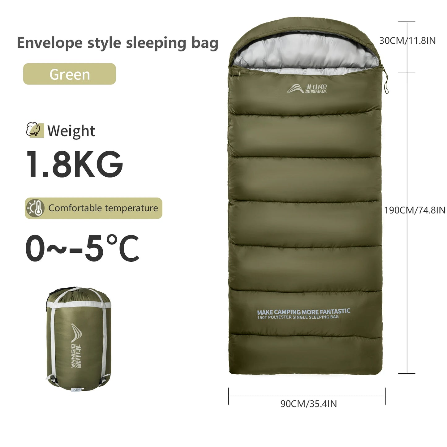 BISINNA Camping Winter Sleeping Bag Lightweight Warm Envelope Backpacking Sleeping Bag for Travel Hiking 1.8kg