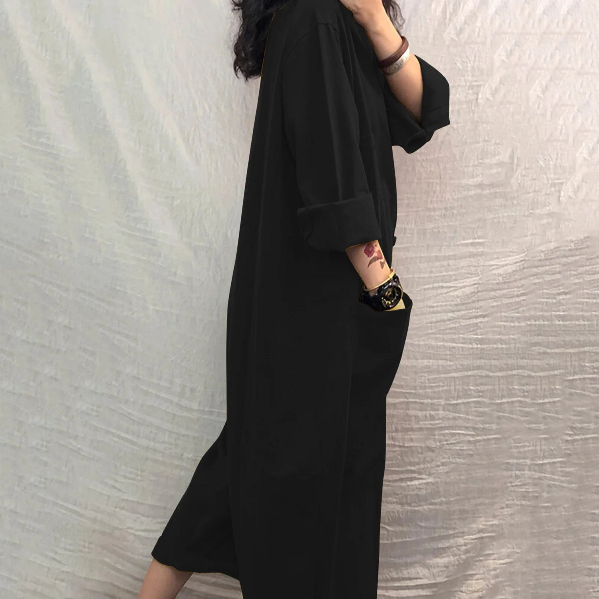 Solid Color Casual Loose Pocket Jumpsuit Women New Fall Simple Long Sleeve Shirt Female Vacation Rompers Fashionable Streetwear