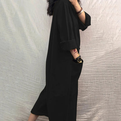 Solid Color Casual Loose Pocket Jumpsuit Women New Fall Simple Long Sleeve Shirt Female Vacation Rompers Fashionable Streetwear