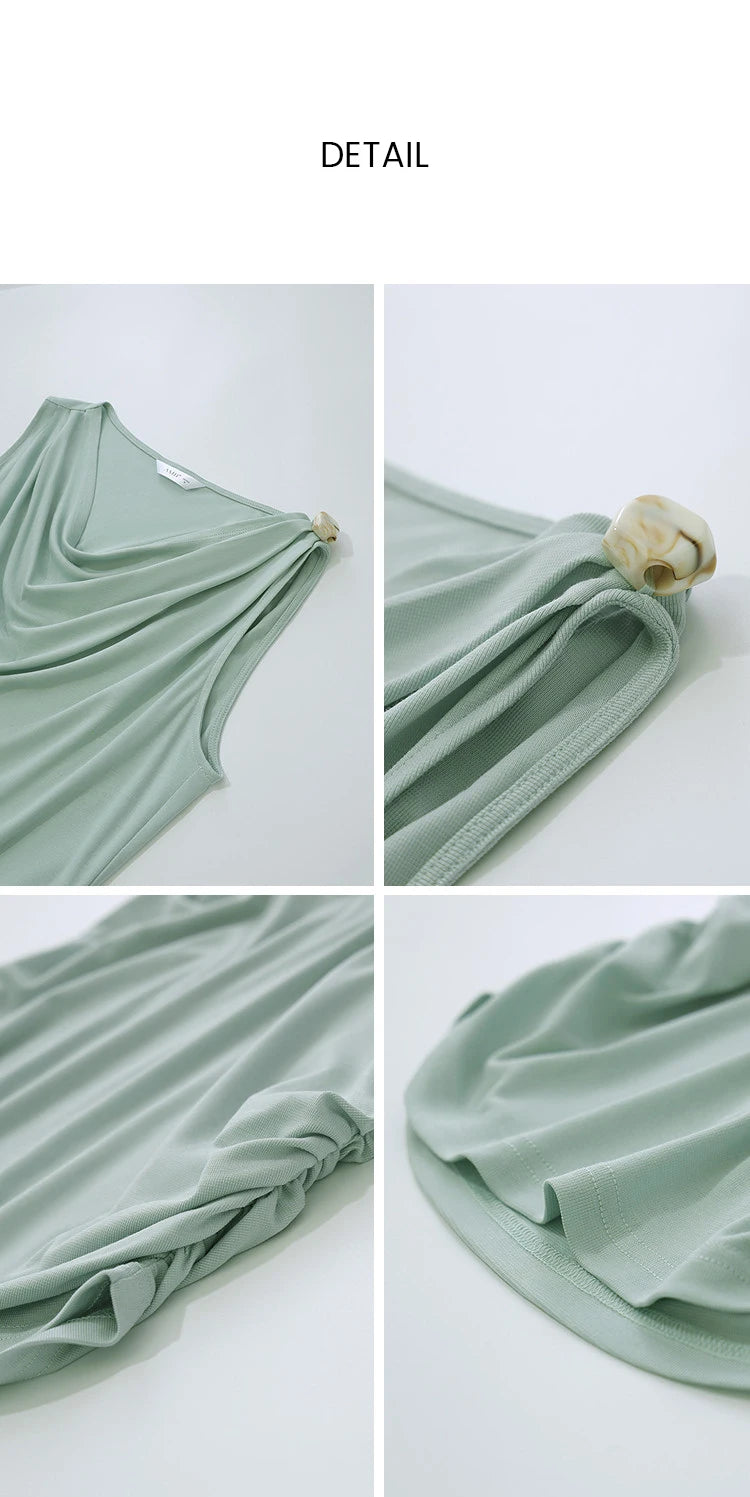 Amii Cowl Neck Women's Tank Top 2026 Summer New Stretch Knit Sleeveless Camisole Loose Casual Holiday Vest For Women 12622062