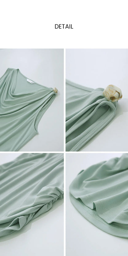 Amii Cowl Neck Women's Tank Top 2026 Summer New Stretch Knit Sleeveless Camisole Loose Casual Holiday Vest For Women 12622062