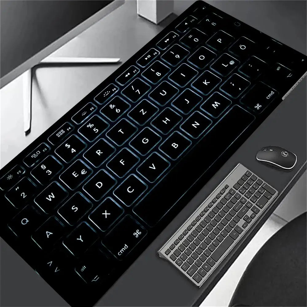Black Keyboard Extra Big Mouse Pad Anti-Slip Rubber Base Desk Pad Durable Locking Edge Laptop Mouse Mat for Gamer Home Office