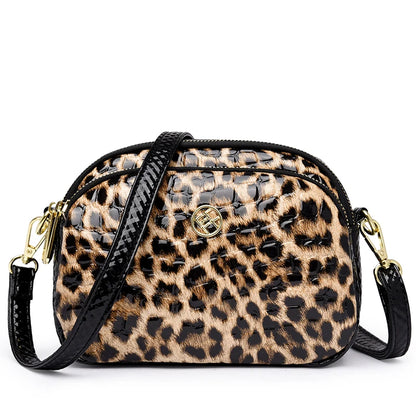 New 2025 Womens Small Messenger Bag PU Leather Shiny Shoulder Bag Fashion Saddle Bags Leopard Print Phone Purse Lipstick Storage