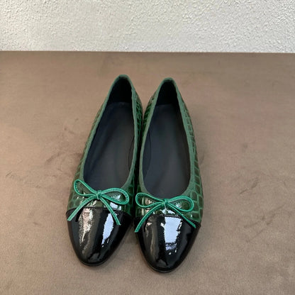 Luxury Brand Women's Slip-on Bow-accented  Low-heel Shoes Mary Janes Embossed Upper Patent Leather Versatile Casual Shoes