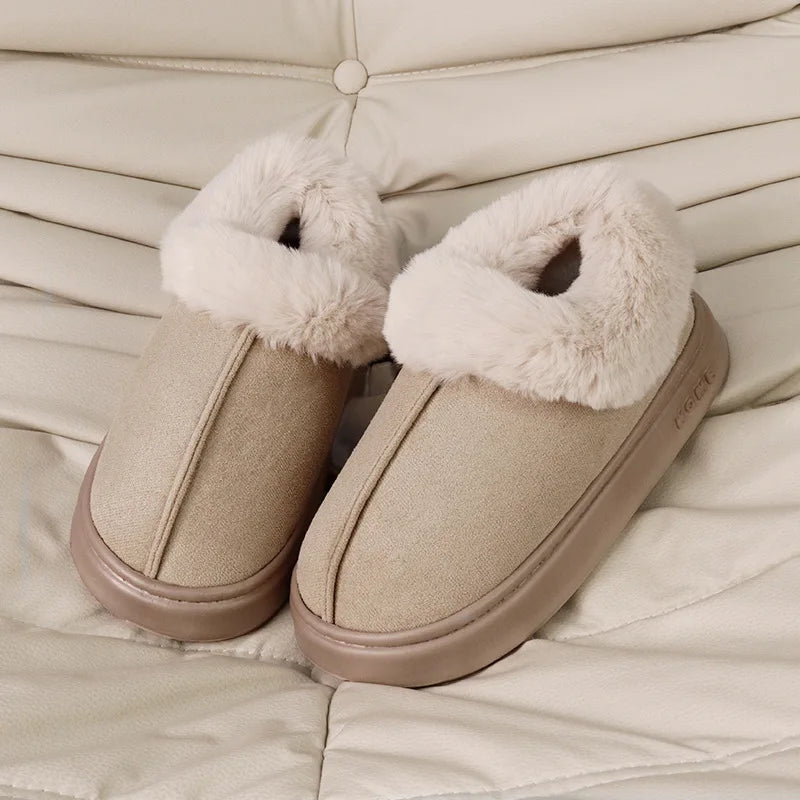 Thickened Warm Plush Snow Boots Women Winter 2025 Fluffy Faux Fur Cotton Shoes Woman Thick Sole Non Slip Comfort House Slippers