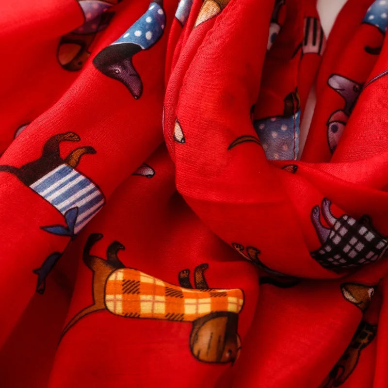 Cozy Dachshund Dog Cat Pattern Viscose Shawl for Women - 180x90Cm Fringe Detail Breathable Thin Wrap Scarves Autumn/Winter Snood