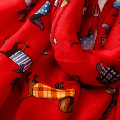 Cozy Dachshund Dog Cat Pattern Viscose Shawl for Women - 180x90Cm Fringe Detail Breathable Thin Wrap Scarves Autumn/Winter Snood