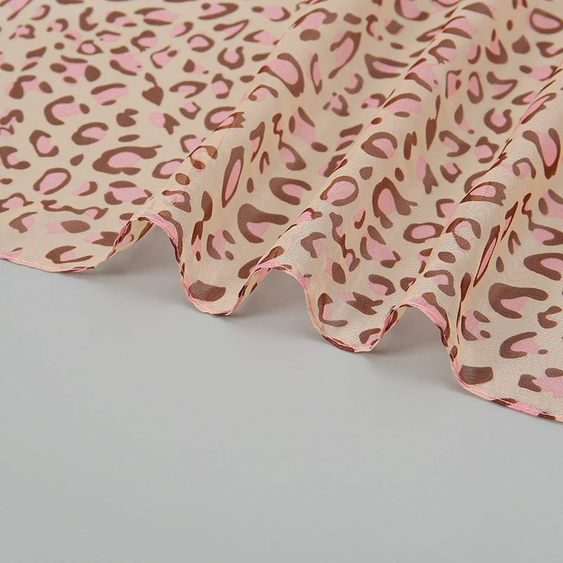 Leopard Print Chiffon Scarf Shawl Women Sunscreen Silk Scarf Turban Long Wrap Beach Travel Outdoor Accessories Trendy Headband