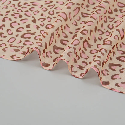 Leopard Print Chiffon Scarf Shawl Women Sunscreen Silk Scarf Turban Long Wrap Beach Travel Outdoor Accessories Trendy Headband