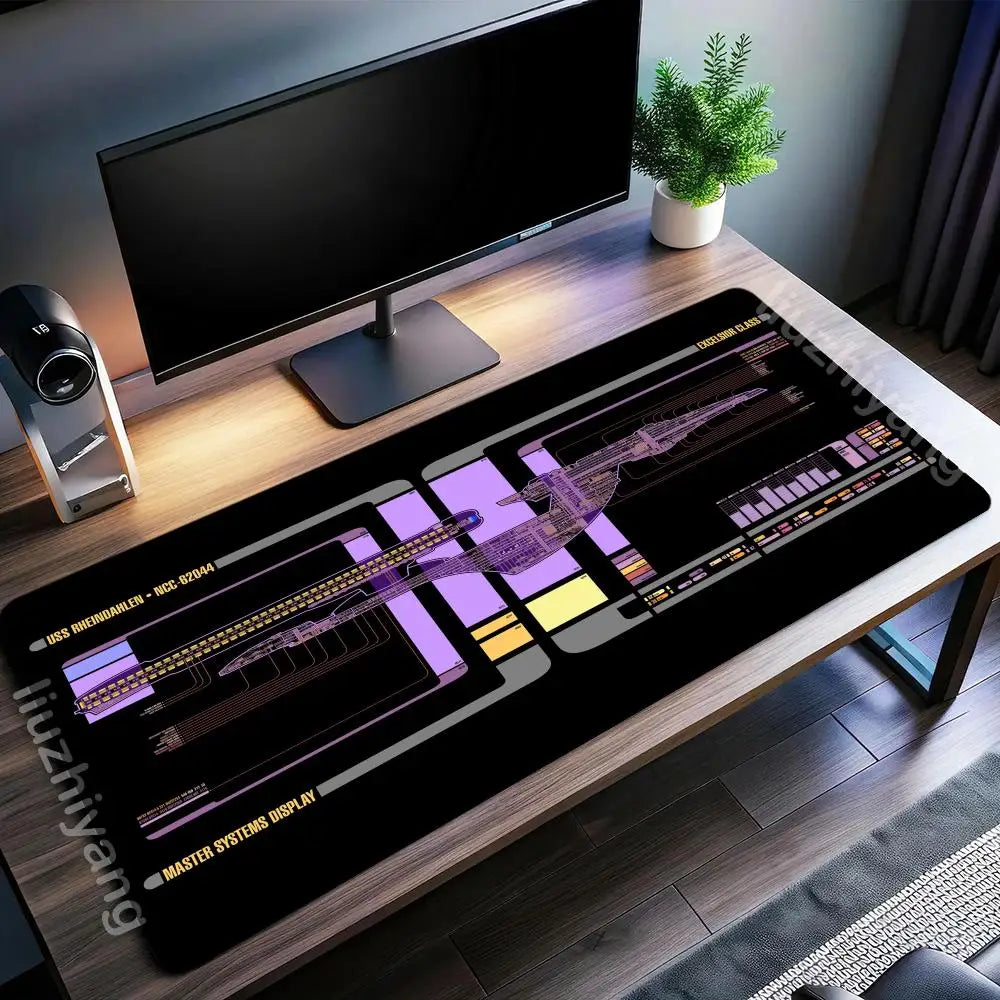 Spaceship Blueprints Mouse Pad Large Computer Office Game Table Mat Rubber Anti-slip Stitched Keyboard Mats 90x40 XXL Desk Pads