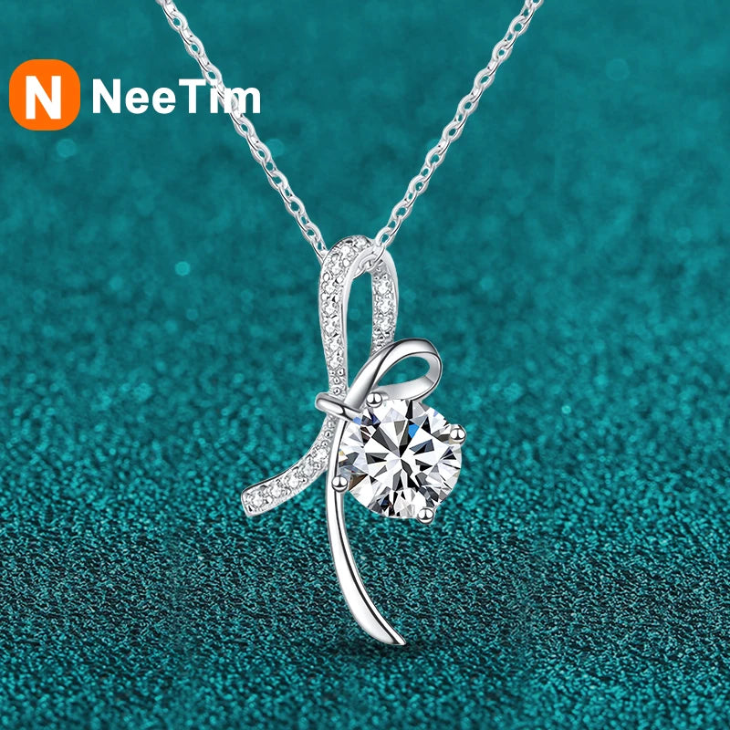 NeeTim 1ct Moissanite 925 Sterling Silver Necklace For Girl Lab Diamonds Pendant Necklaces Party Women Neck Chain Wholesale