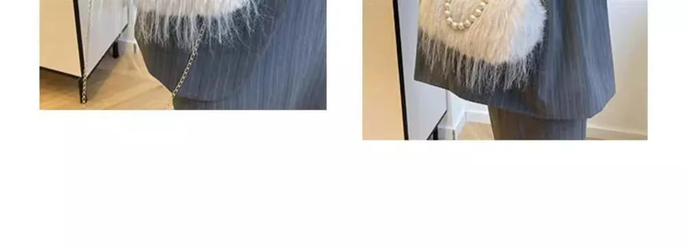 Beading Chain Women's Evening Plush Handbags Faux Fur Tassel Ladies Shoulder Bag Elegant Female Crossbody Bags Party Furry Purse