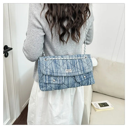 Korean Brand Shoulder Bag 2026 New Denim Side Bags for Women Ladies Crossbody Solid Fashion Chain Designer Daily Commuter City