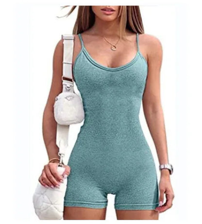 Women Summer New Sexy Suspender Tight Jumpsuits Solid Color Sleeveless Seamless Bodycon High Waisted Female Sporty Wear Clothing