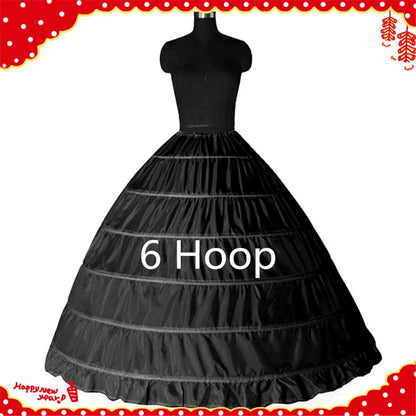 2025 New 6 Hoop Crinoline Black White Long Wedding Petticoat Ball Gown Dress Underskirt Skirt Half Slips Wedding Accessories