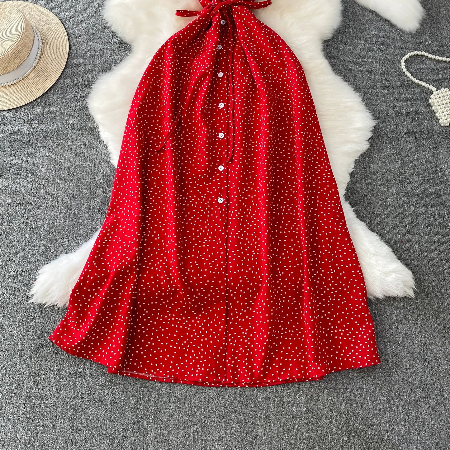 Summer Women Polka Dot Long Dress Vintage V-Neck Flying Sleeve High Waist Single Breasted A-Line Casual Vestidos Female Robe New