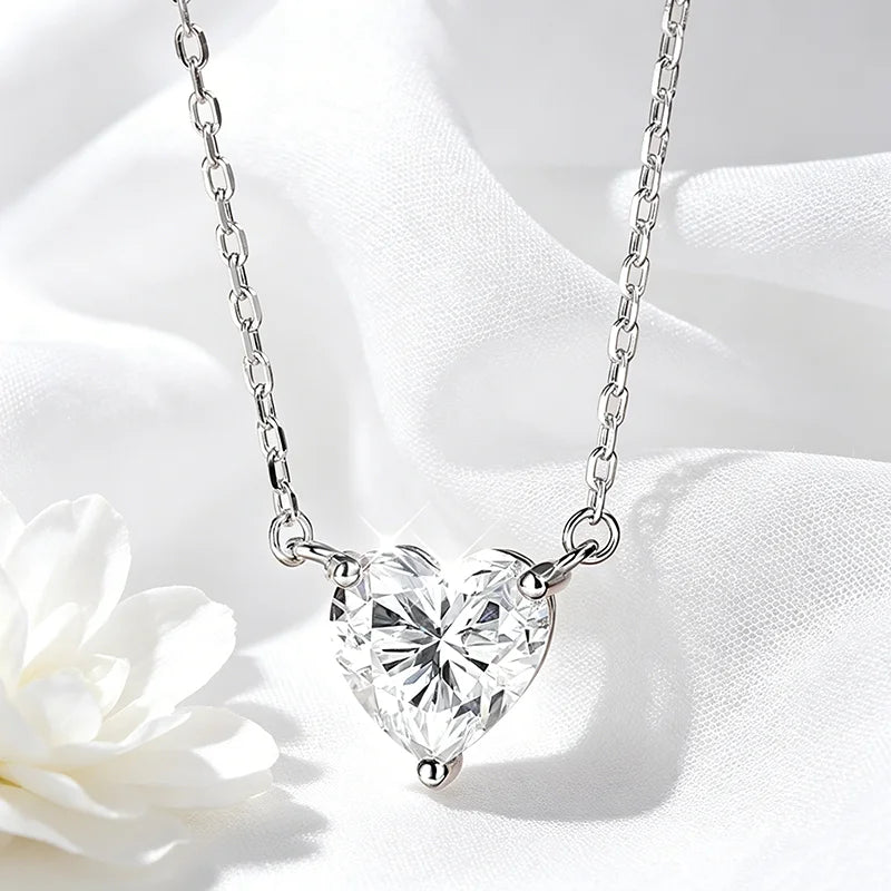 Smyoue 1CT 2CT 3CT Heart Cut Certified Moissanite Necklace for Women 18k Gold Plated Jewelry Sterling Silver S925 Pendant Chain