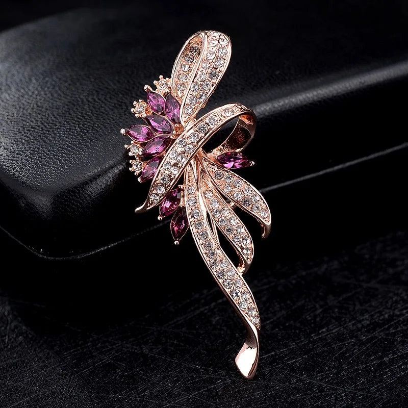 Elegant Crystal Bauhinia Brooches for Women Fashion Rhinestone Bouquet  Brooch Wedding Jewelry Clothing Coat Lapel Pins