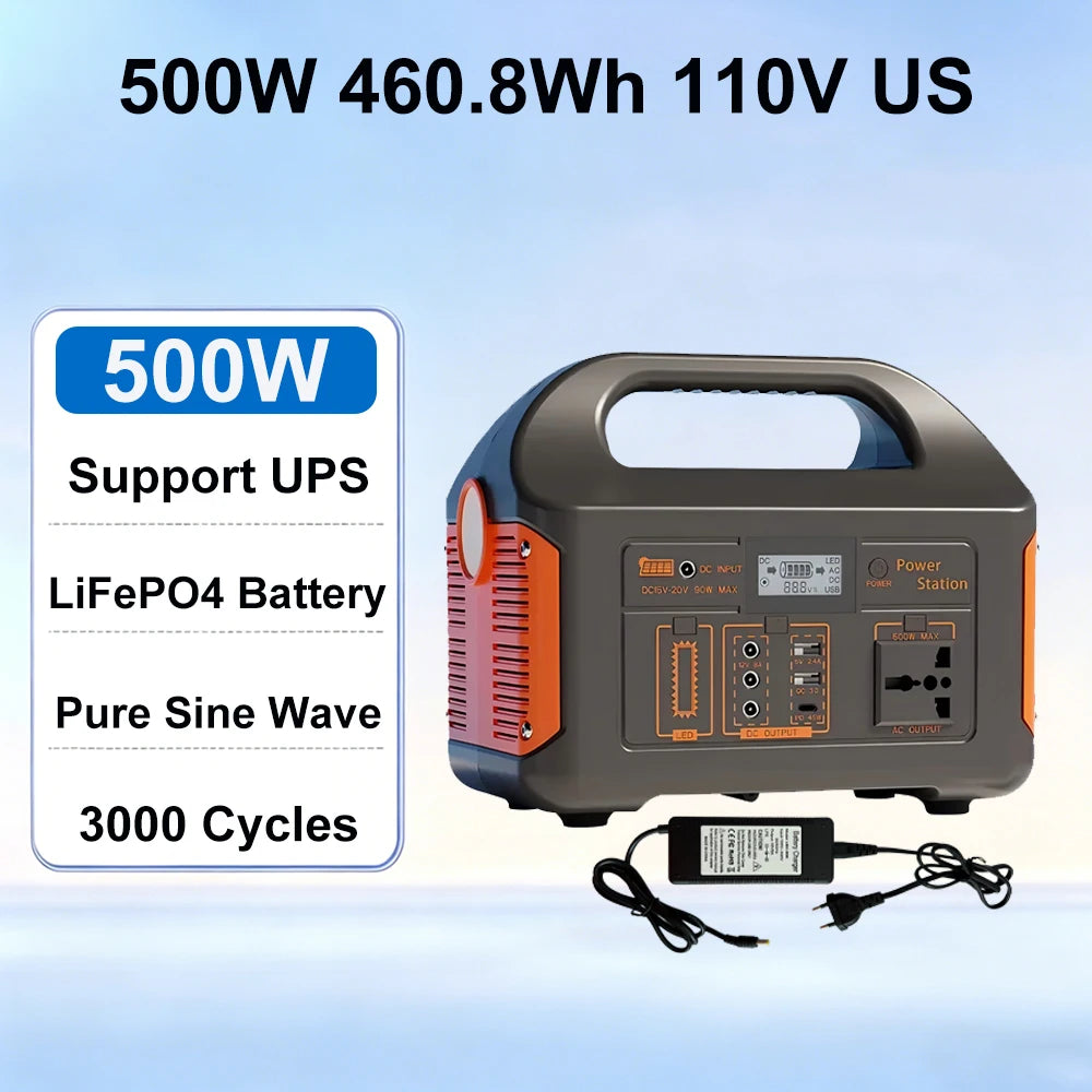 Gaiaray 300W 500W Portable Solar Generator 110V 460.8Wh LiFePO4 Battery  Power Station UPS Backup Power Bank  LED Light for Home Camping Outdoor Emergency Power