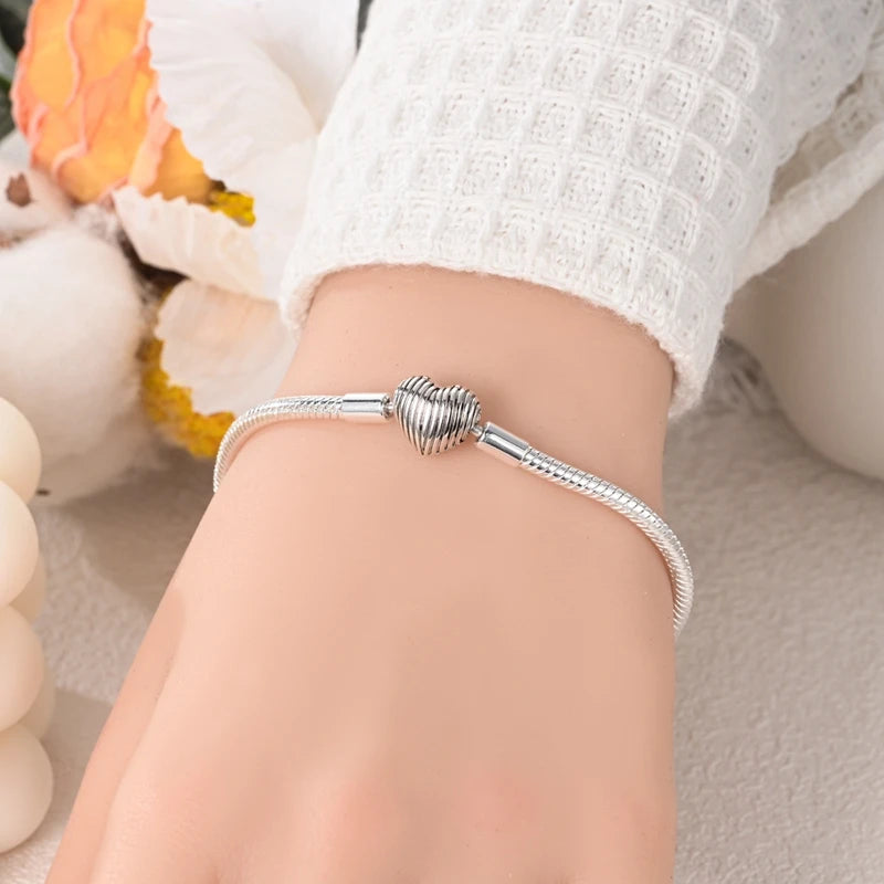 Silver 925 Bracelet Original Bracelets Colorful Zircon Heart Flower Cat Snake Chain For DIY Charms 17-20CM Luxury Jewelry Gifts