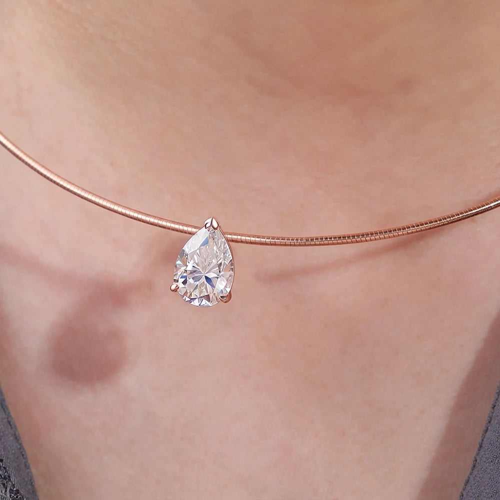 3-5CT Pear Cut Moissanite Pendant Necklace 925 Sterling Silver 18k Gold Plated 1.5mm Chain Party Wedding Jewelry for Women Gift