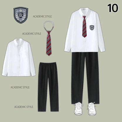 Men Women JK Uniform British Style School Uniforms Preppy Style Pleated Skirt With Bow Tie Tops Pants Chorus Poetry Cosplay