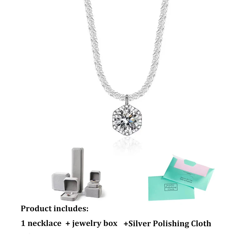GRA Moissanite 6 Prong Crown Pendant Necklace Real S925 Sterling Silver Sparkling Cauliflower Chain for Women Fine Jewelry