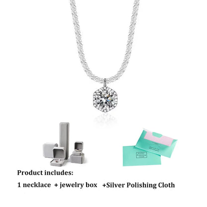 GRA Moissanite 6 Prong Crown Pendant Necklace Real S925 Sterling Silver Sparkling Cauliflower Chain for Women Fine Jewelry