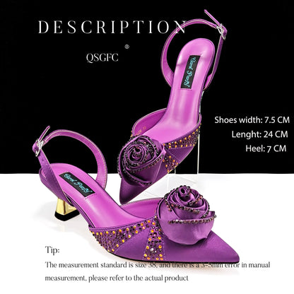 New Party Shoes And Bag Set Nigeria Handmade Flowers Decoration Lady Fashion Shoes and Bag Set for Wedding