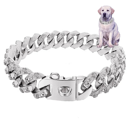 32mm  Gold Dog Collar Stainless Steel Metal Pet Choker Lead for Medium Large Dogs Pet Accessories Labrador Rottweiler