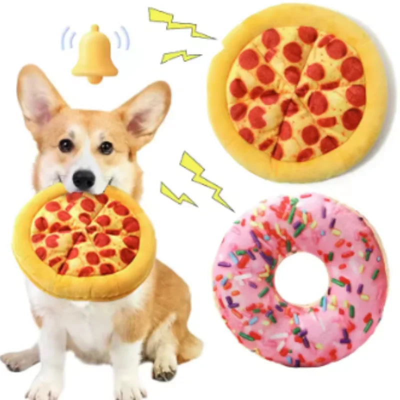 New Plush Dog Toy Doughnut Pizza Shape Pet Squeaky Toys for Small Large Dogs Cleaning Teeth Puppy Chew Sound Toy Pet Supplies