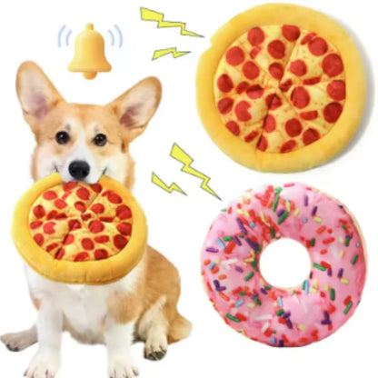 New Plush Dog Toy Doughnut Pizza Shape Pet Squeaky Toys for Small Large Dogs Cleaning Teeth Puppy Chew Sound Toy Pet Supplies