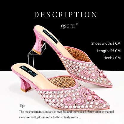 QUEENA YAN Luxury Pink Rhinestone Party Shoes and Clutch for Women- Elegant Crystal Heels with Matching Evening Bag
