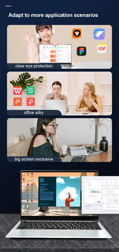 2026 New Laptop Computer Windows 11 Pro Intel Atom A3950 2025 Notebook PC Gamer 12GB RAM 512GB 1TB SSD 1920*1080 Office Computer