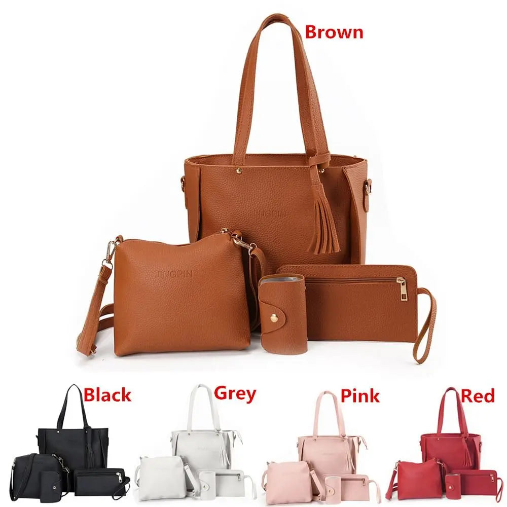 4Pcs/set PU Leather Crossbody Bags High Capacity Women Bag Set Pattern Portable Shoulder Bags Purse Simple Ladies Handbag