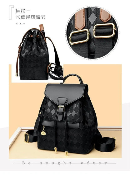 Women Backpack Soft Pu Leather Black Casual Multifunctional College Bag Capacity Shoulder Bag Trave Handle Bag