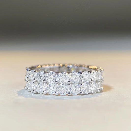 18K white gold and platinum PT950 moissanite ring for men and women, full set D color moissanite ring 10 points full circle ring