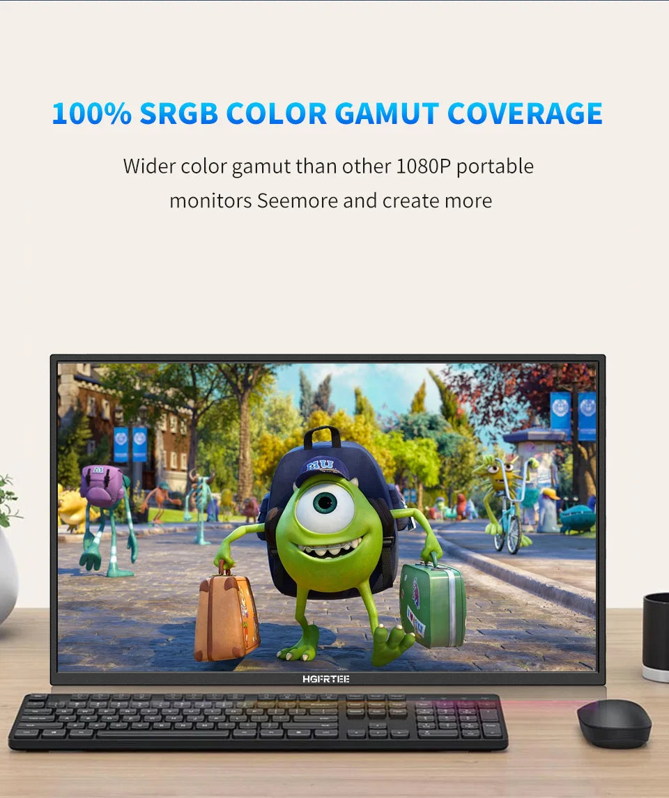 HGFRTEE Portable Monitor 18.5inch 120Hz Resolution Travel Size Gaming Display with USB-C Connection for Laptop PC Game Consoles