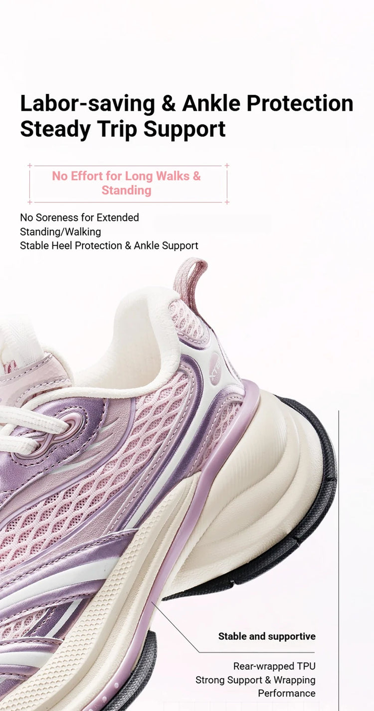 Xtep Basque 3.0 Trendy Cushioning Stable Soft Flexible Rubber Thick Sole Daily Sports Female Shoes 874218320006