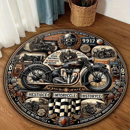 Retro Indian Motorcycle Company Door Mat Established 1901 Round Welcome Floor Rug for Front Door Garage Man Cave Decor