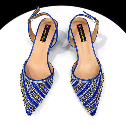 2025 Shiny Italian Fashion Pointed Toe Women Heel Fashion Rhinestone Decoration Fuchsia Color Shoes And Bag Set
