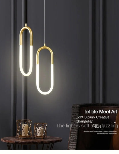 Brass U-shaped tube LED pendant lights Bedroom Bedside Long-line hanging lamp Kitchen Island Dining table Home Decor Luminaires