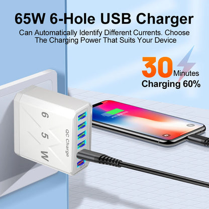 6 Ports USB Charger Fast Charging QC3.0 Travel Charger For iPhone17 16 Samsung Xiaomi Vivo Mobile Phone Adapter EU US UK Plug