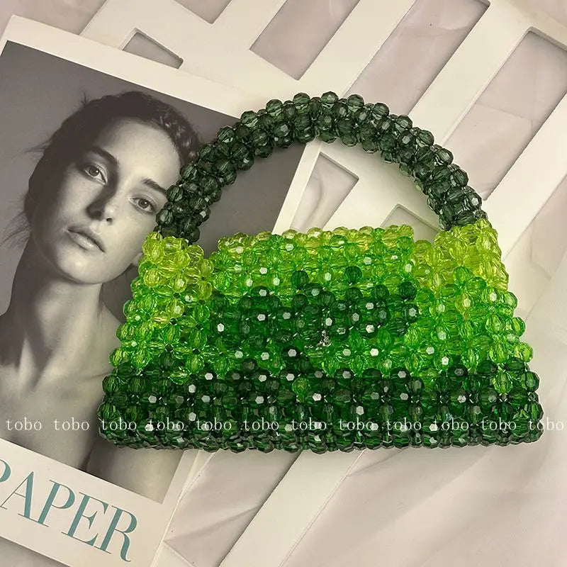 Gradient Blue Beaded Own Design Tote Bags for Women Customized Color Fashion Handbags for 2022 Chain Handle Clutch Evening Bag