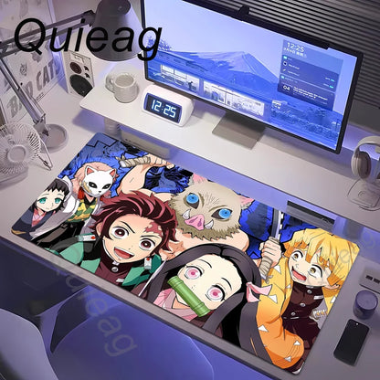 Anime Large Mouse Pad Demon Slayer Nezuko Cute Mousepads Kawaii Table Mats Office Accessories Deskmat Rubbe Lockedge Mouse Mat