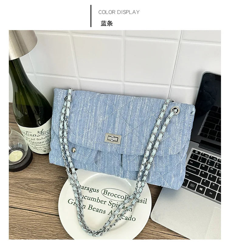 Korean Brand Shoulder Bag 2026 New Denim Side Bags for Women Ladies Crossbody Solid Fashion Chain Designer Daily Commuter City