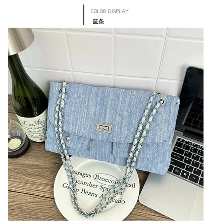 Korean Brand Shoulder Bag 2026 New Denim Side Bags for Women Ladies Crossbody Solid Fashion Chain Designer Daily Commuter City