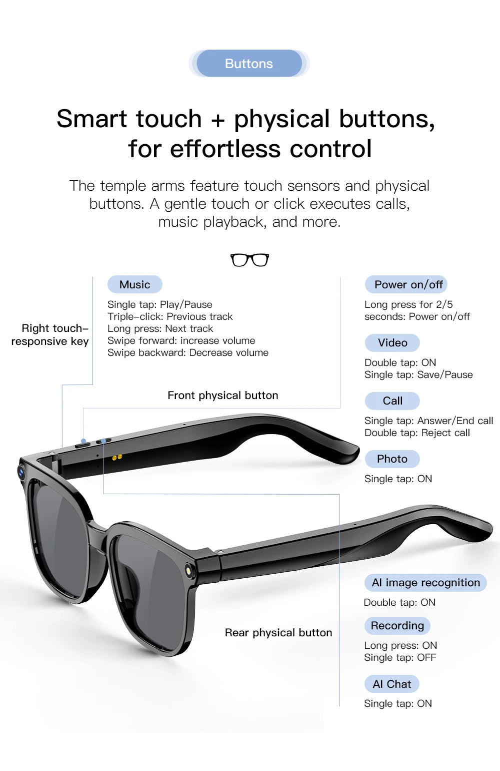 PEJE AI Smart Glasses with Camera, 1080P HD Video Recording Glasses, AI Assistant (ChatGPT/Doubao), Real-Time Translation
