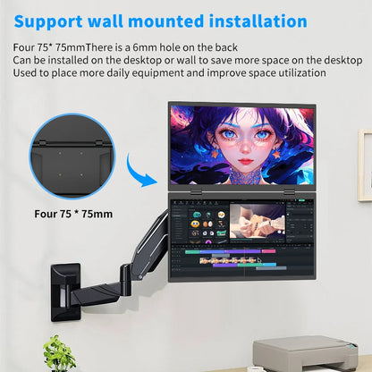 HGFRTEE 15.6 Inch Dual Portable Monitor for Laptop Screen Extender Stackable Foldable 315° Folding Stacked Triple Display