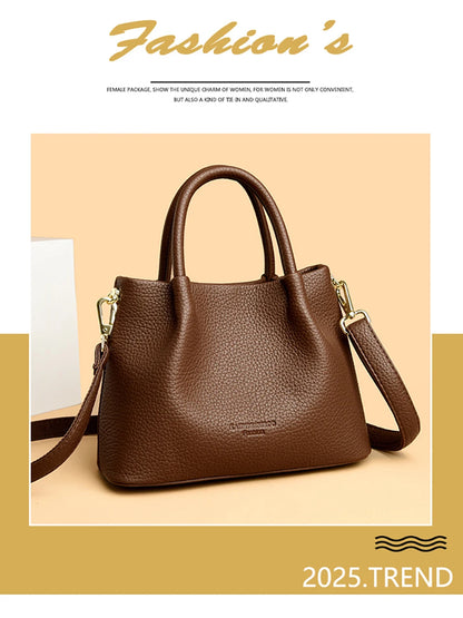 Women Soft Leather Top-Handle Bags Luxury Designer Handbag Solid Color Ladies Shoulder Crossbody Bag And Purse Commuting Sac